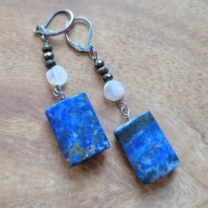 Moonstone and Lapis Lazuli Gemstone Earrings, Dangle Earrings